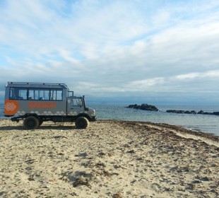 Mogabout van sitting on a beach