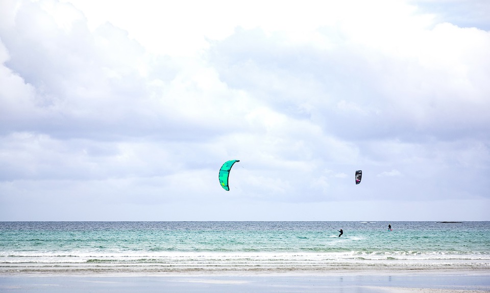 Kite surfer out at sea