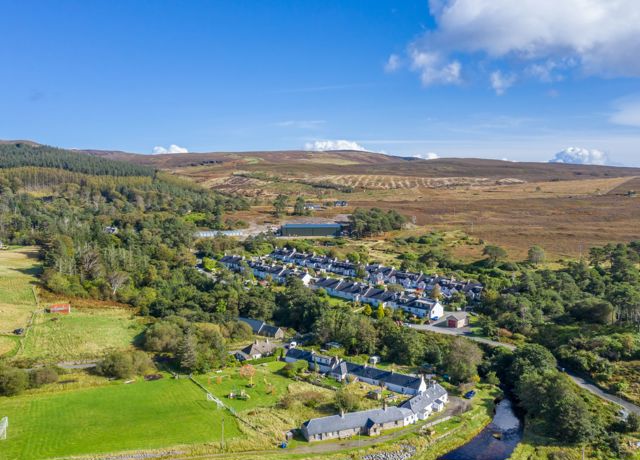 An aerial view of the village of Inverarish village, Raasay.