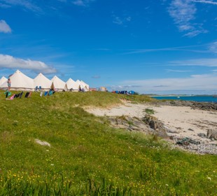 Tiree Music festival campsite looking onto the beach