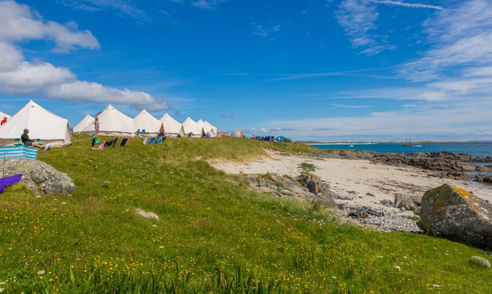 Tiree Music festival campsite looking onto the beach