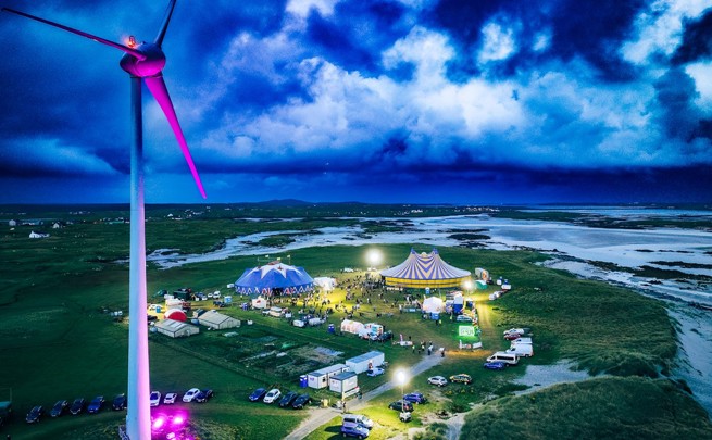 Eilean Dorcha Festival by drone at night
