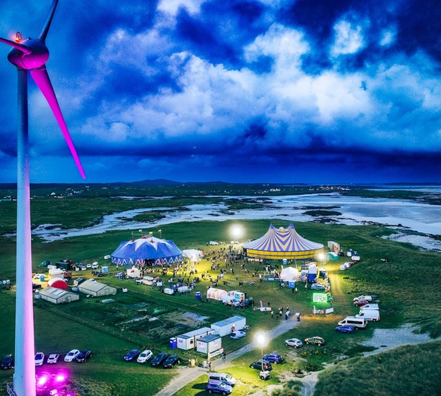 Eilean Dorcha Festival by drone at night