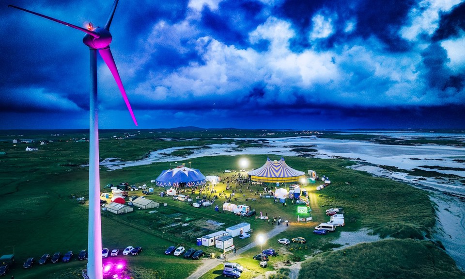 Eilean Dorcha Festival by drone at night