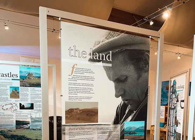 A large display panel showing the history of the land of Lismore, within a heritage centre.
