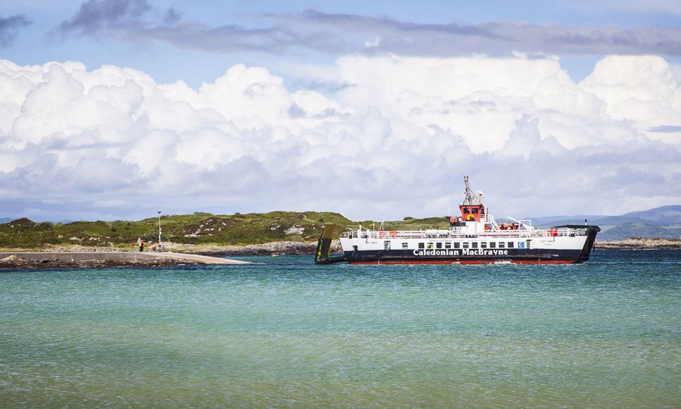 The CalMac ferry to Gigha arriving at the slipway
