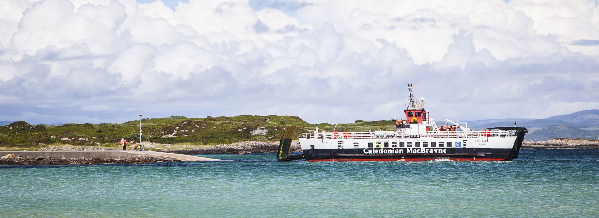 The CalMac ferry to Gigha arriving at the slipway