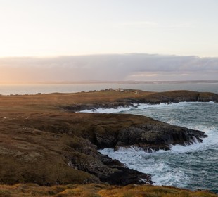 Waves crashing on the rugged coastline of the island of Lewis coastline during the Winter