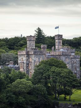 The turreted Lews Castle sits proudly in woodlands, Lewis.