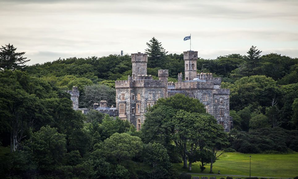 The turreted Lews Castle sits proudly in woodlands, Lewis.
