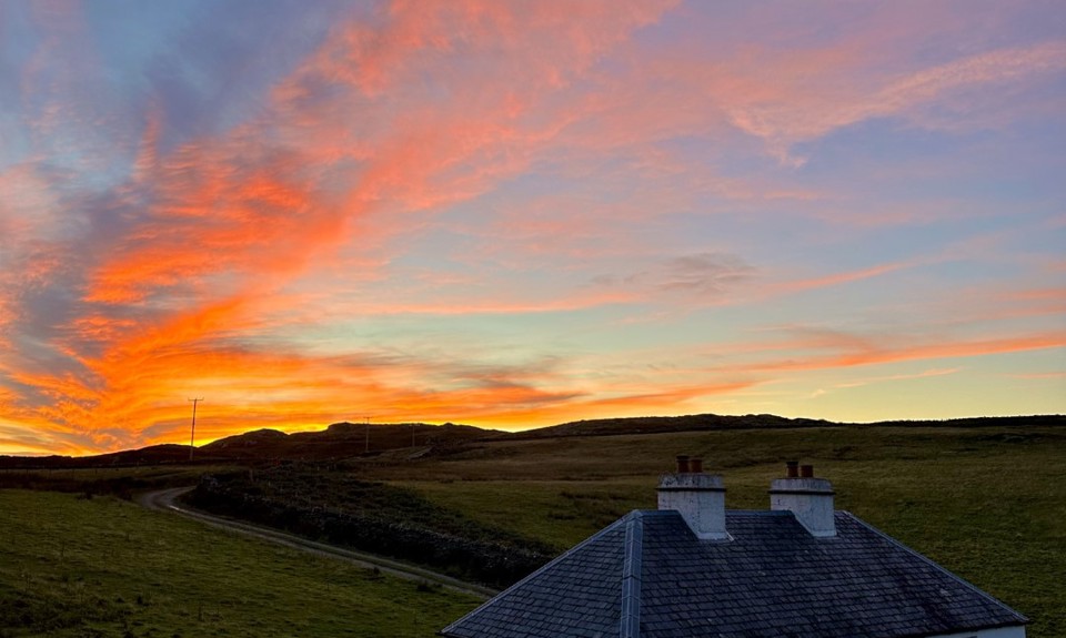 the sunset on a white Cottage, Isle of Colonsay 